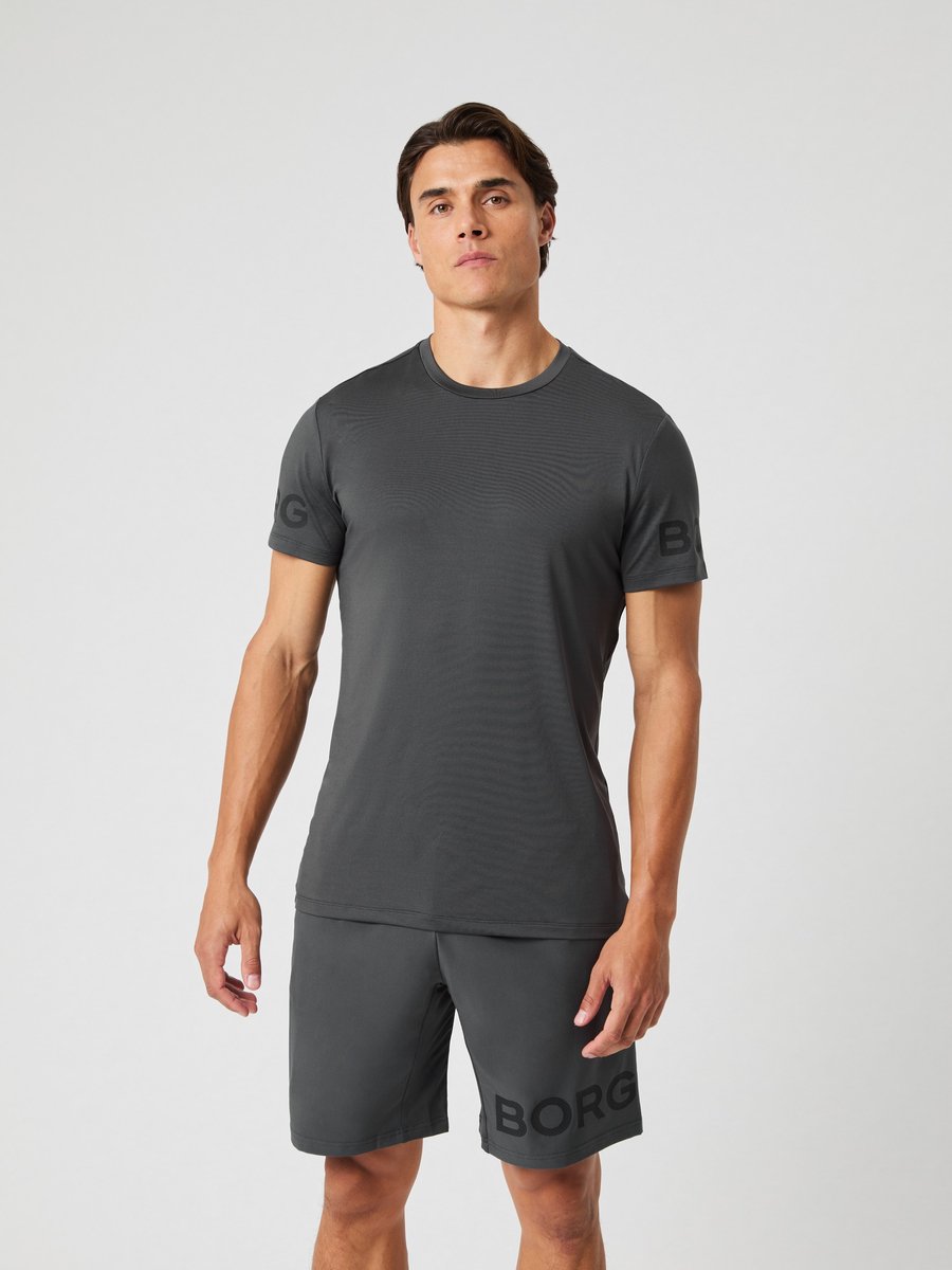 Björn Borg Sportshirt Heren Korte Mouw - Asphalt Grijs - Gerecycled Polyester - Maat XL