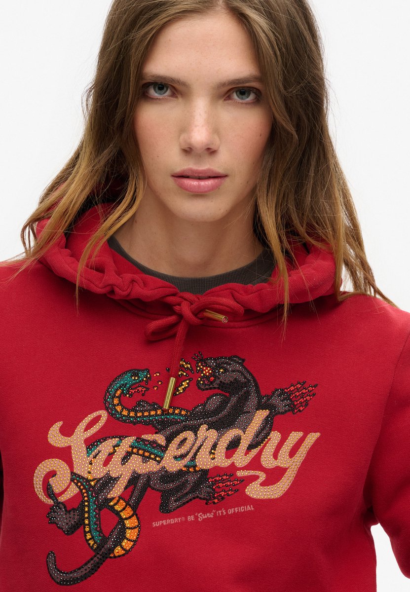 Superdry Tattoo hoodie met tekst en grafische print Dames Hoodies Rood