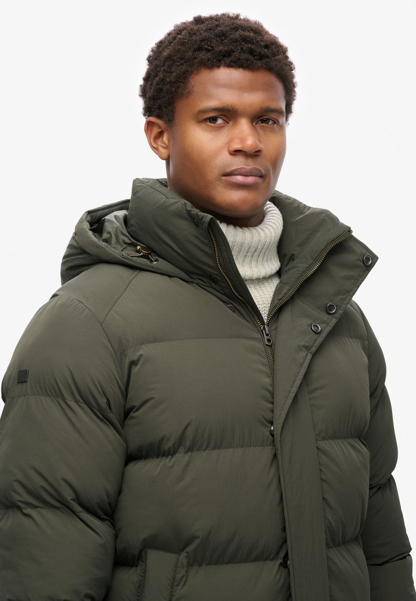 Superdry Hooded Longline Puffer Winterjas Heren Donkergroen