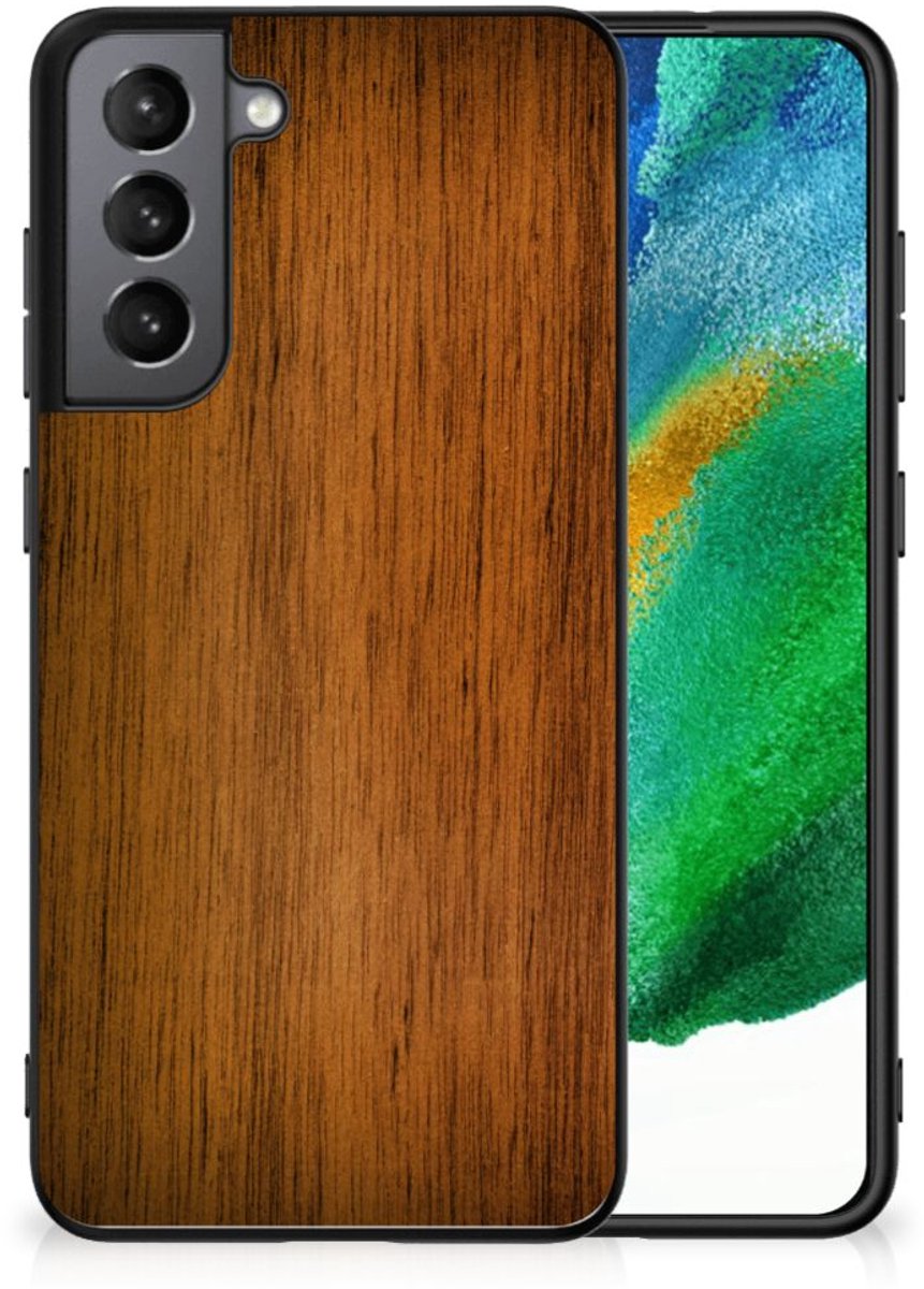 Samsung Galaxy S21FE Houten Print Telefoonhoesje Donker Hout