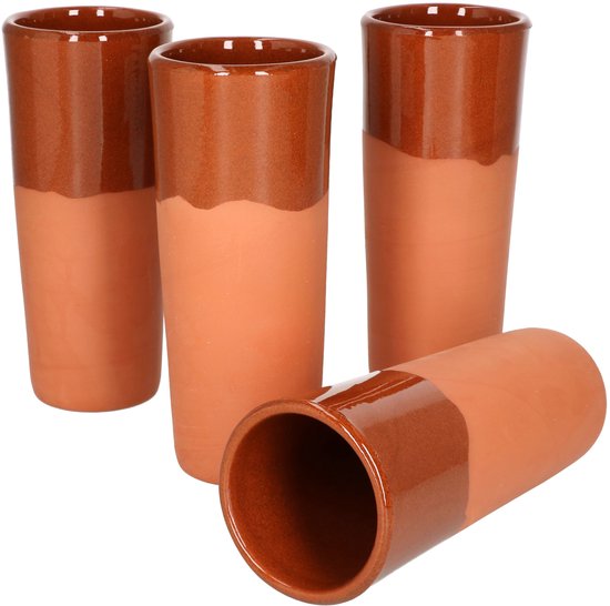 MamboCat Set van 4 bekers van 250 ml, middeleeuwse drinkbekers met de hand gemaakt, met beker, Vikingglas, klei, wijnbeker, deels geglazuurd, kleiservies, mediterrane stijl, glühwein beker zonder handvat van MAMBO — afbeelding 3