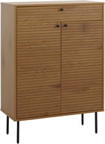 Schoenenkast met 3 klepdeuren en 1 lade afmeting 90L x 17B x 125H cm houtlook, rotan rieteffect
