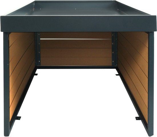 XL robotmaaier garage met plantenbak MCW-L45, overkapping voor grasmaaiers, WPC metaal 47x70x94cm ~ eiken look van MCW-L45 — afbeelding 2