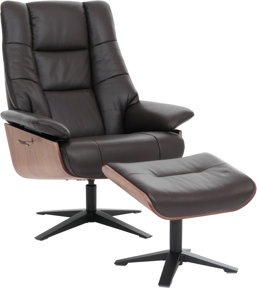 MCA relaxfauteuil + voetenbank MCW-N57, tv-fauteuil ligfauteuil, hout echt leer ~ bruin
