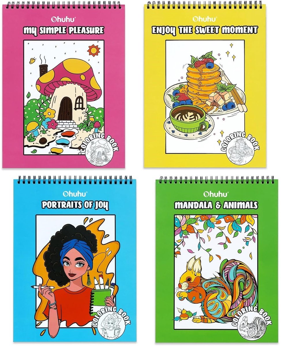 Ohuhu - Coloring Books - Double-Sided Bleedproof - set van 4 kleurboeken