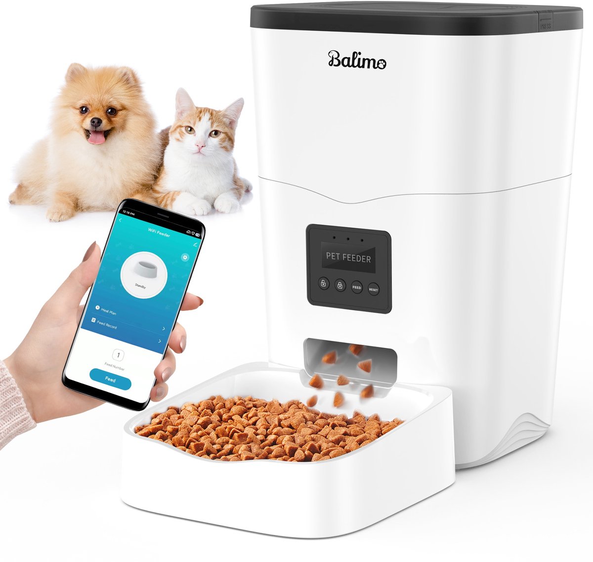 Balimo Automatische Voerbak Wit - Voerautomaat kat&Hond -Voerautomaat Met App - WiFi - 3L