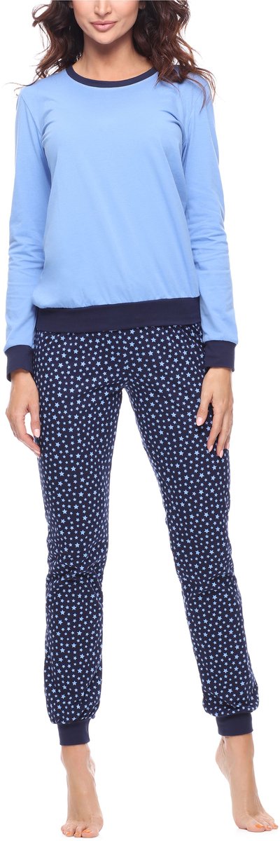 Merry Style Damespyjama – Tweedelig – Lang - Blauw/ster marineblauw – XXL - Kleurrijk met Patroon - MS-MS10-268-PJ
