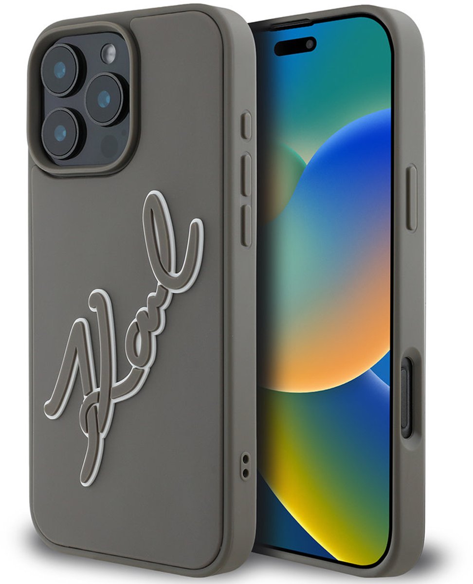 Karl Lagerfeld iPhone 16 Pro Max Backcover hoesje 3D rubber signature - Grijs