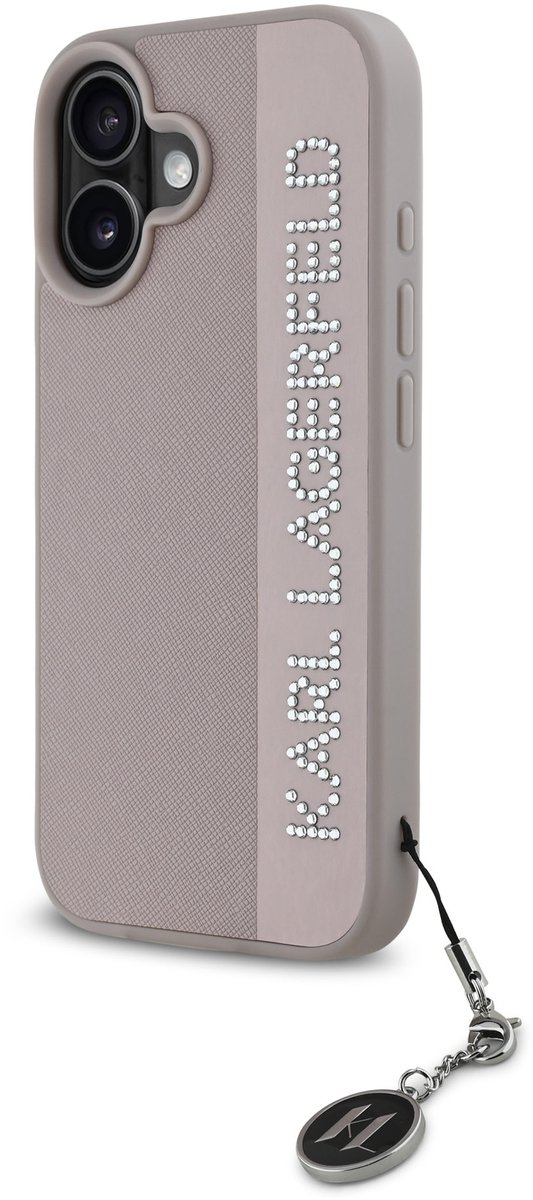 Karl Lagerfeld iPhone 16 Backcover hoesje Saffiano rhinestones and charm - Roze