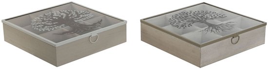 Boîte à infusions Home ESPRIT Marron Beige Métal Cristal Bois MDF 24 x 24 x 6,5 cm (2 pièces)