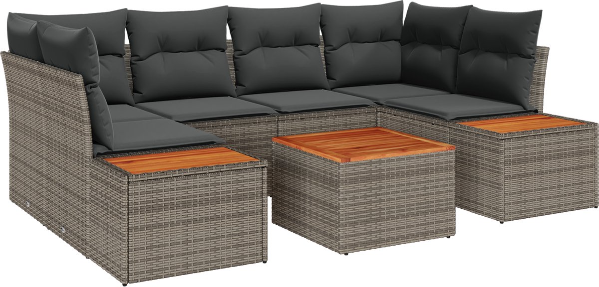 vidaXL - Tuinbank - Set - met - opslag - 7 - pcs - Grijs - Poly - rattan