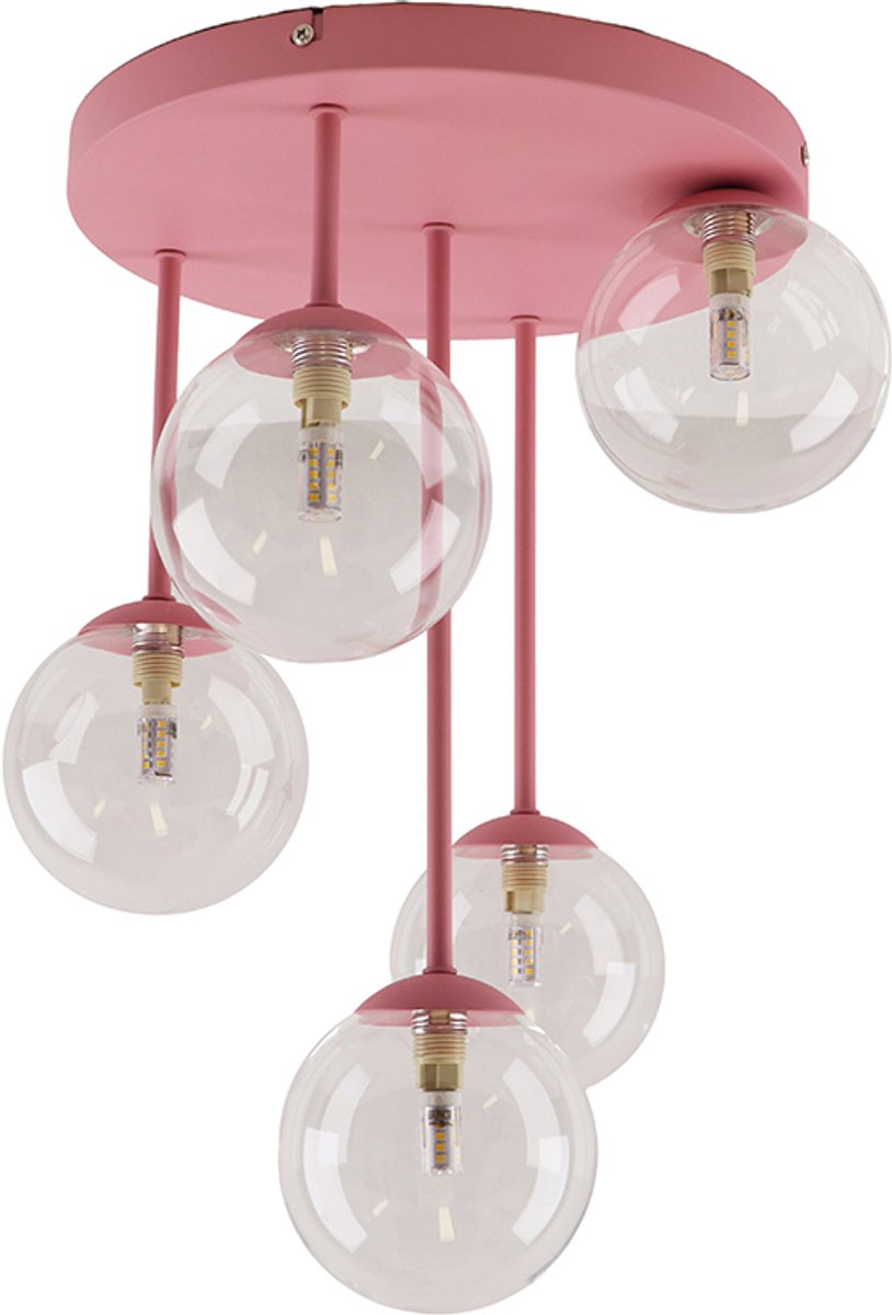 Olucia - STACY - Plafondlamp - Roze / Transparant - Vorm: Rond