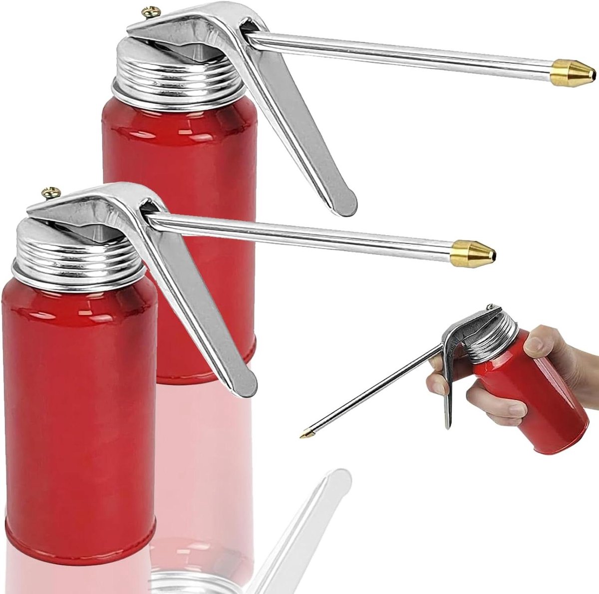 Allecto Plus - Oliekan 200 ml voor werkplaats | Oliekannetje met handpomp voor auto's, motorfietsen, en bestelwagens - Metaal - 2 stuks