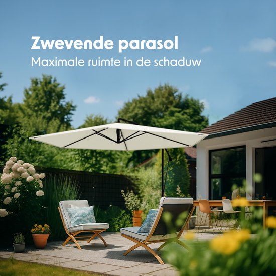 Parasol Flottant LifeGoods - Parasol Suspendu Inclinable - Jusqu'à 8 Personnes - Ø300cm - Imperméable - Avec Housse - Jardin ou Plage - Crème