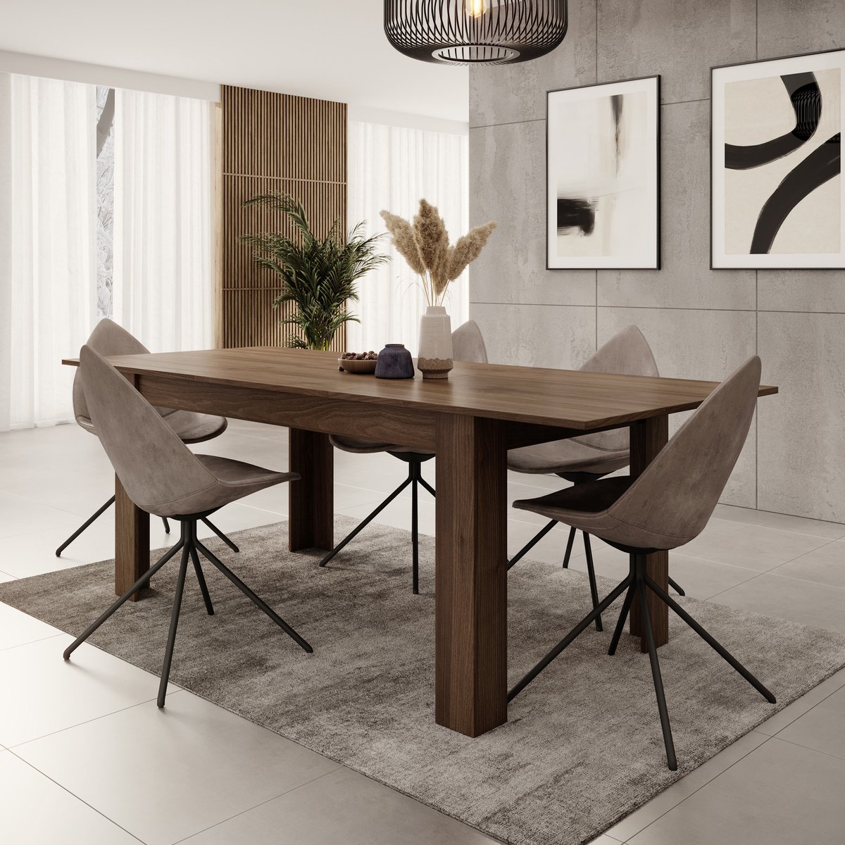 Meubella - Eetkamertafel Uverta - Donker eiken - 220 cm - Uitschuifbaar