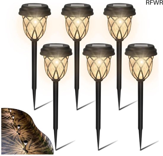 Quntis 6 stuks solar tuinverlichting, IP65 automatische LED solar