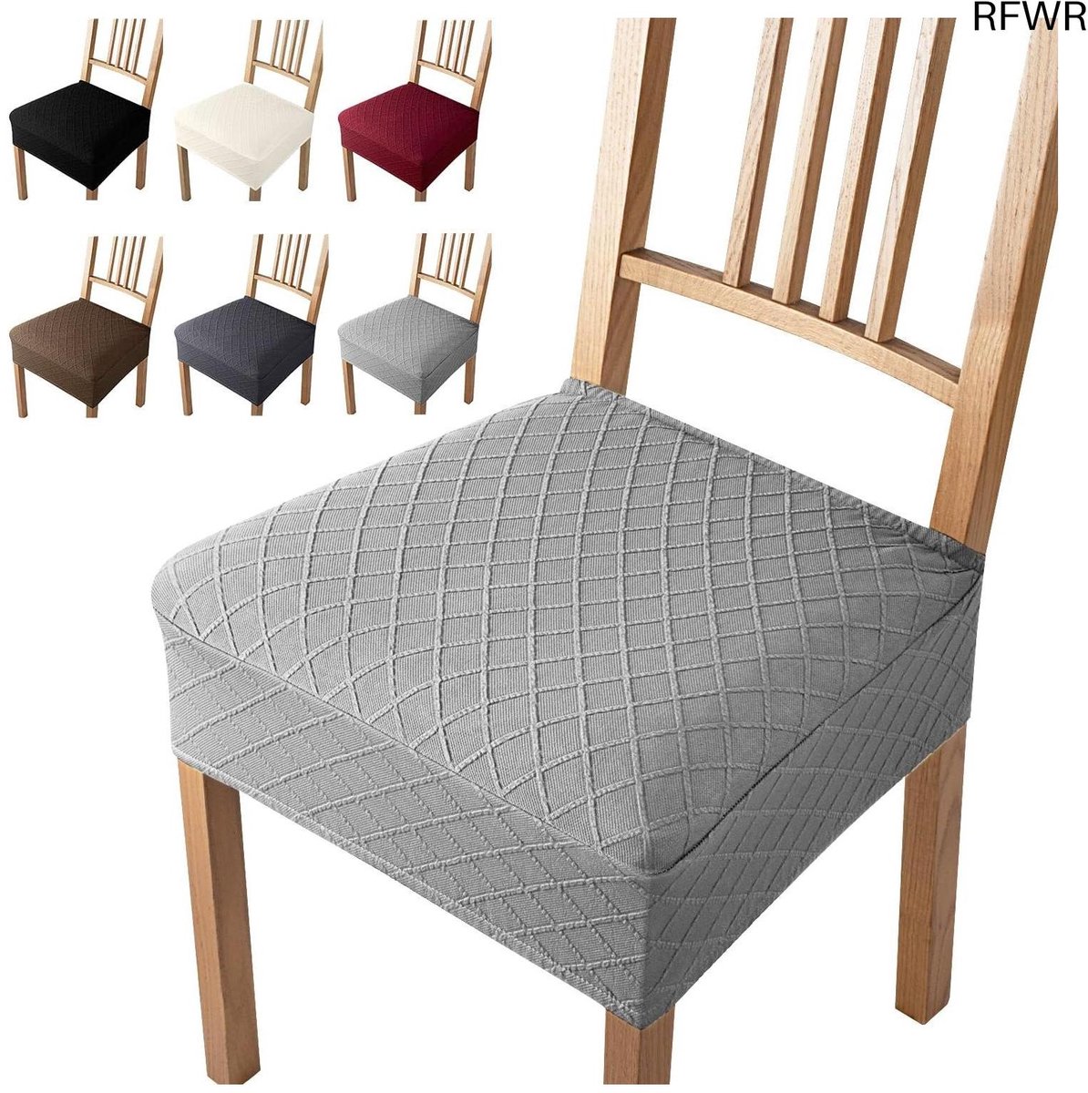 RFWR Set van 6 Jacquard Eetstoelhoezen - Moderne Wasbare Beschermhoezen voor Eetkamerstoelen Beige