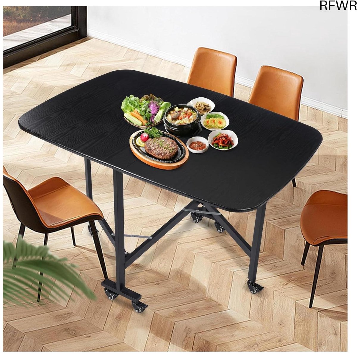 RFWR® Inklapbare eettafel met wielen - Multifunctionele mobiele keukentafel van massief hout - Ruimtebesparend design - 120 x 80 cm