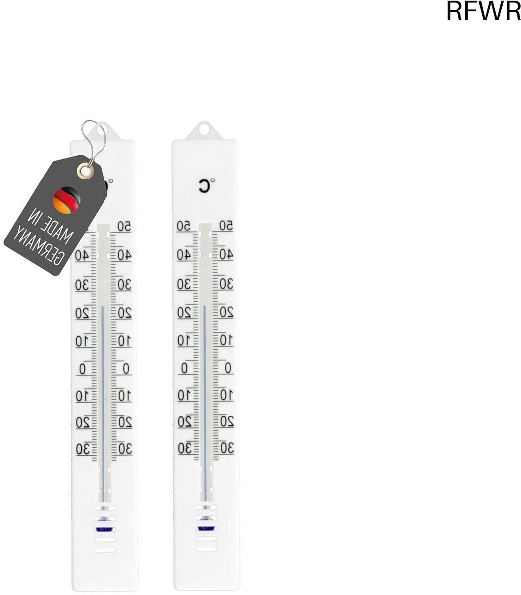 RFWR® Set van 2 Weerbestendige Tuinthermometers - Nauwkeurige Temperatuurweergave van -30 tot 50 °C, Geschikt voor Binnen en Buiten - Wit
