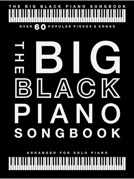 Voorpagina van 'The Big Black Piano Songbook' met een pianoklavier-illustratie en de titel in grote witte letters.