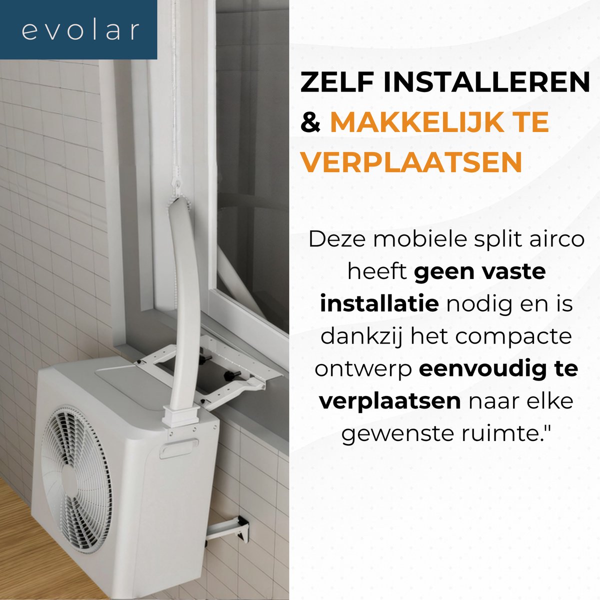 Mobiele split airco 12000 BTU 3,5 kW koelen verwarmen ontvochtigen WiFi stil voor 39 m² Evolar EVO-SAP12CHW - Afbeelding 5