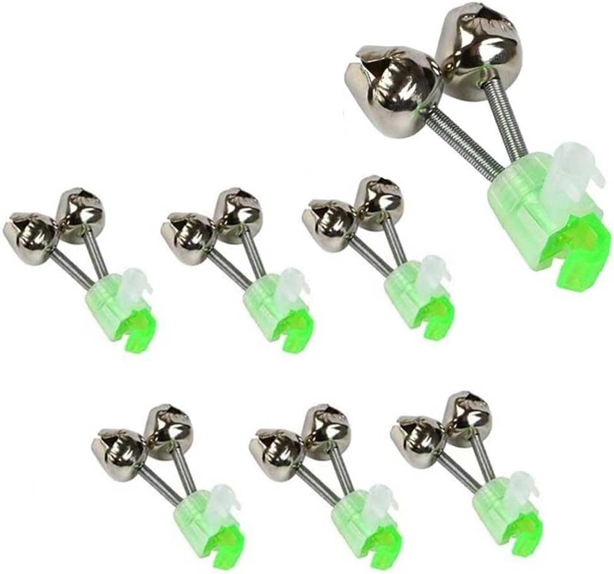 Allecto Plus - Vissen Alarm Licht met Lichtgevende Twin Klokken en Clips - Set van 6 - Hengel Alarm met Dual Alert - Bite Alarm Indicator Op Hengel