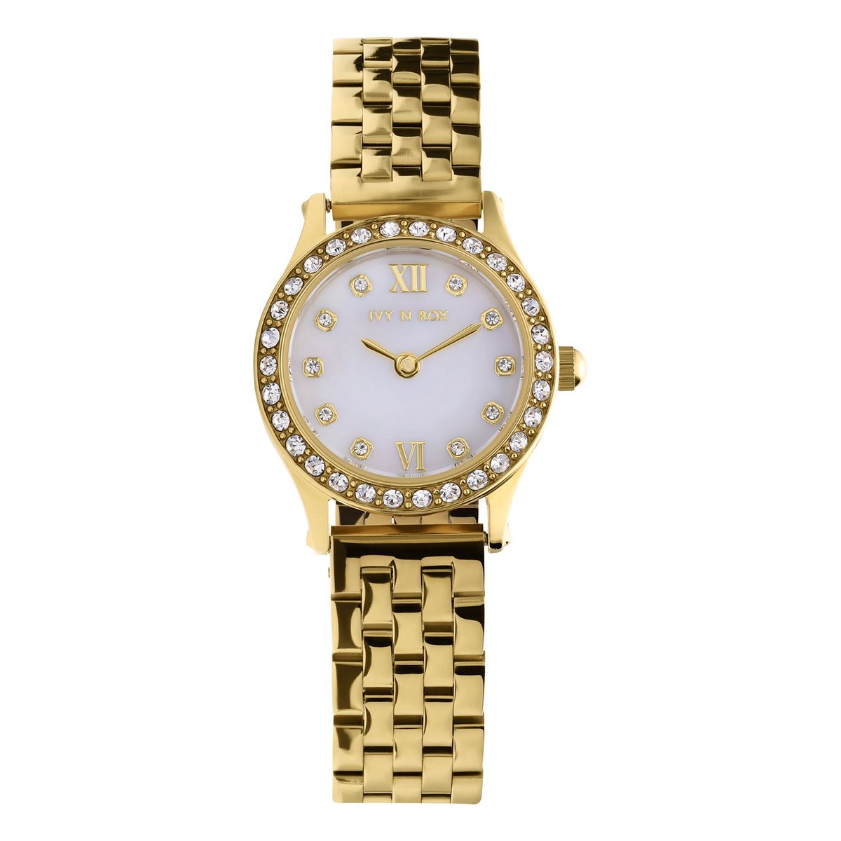 Lucardi Dames IVY N ROX stalen horloge goudkleurig met zirkonia - Horloge - Staal - Goudkleurig - 23.10 mm