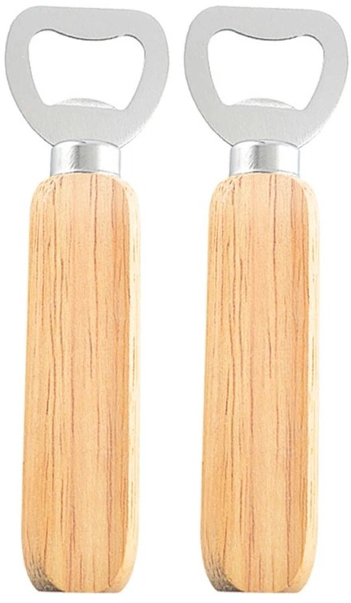 WiseGoods Premium Flesopener Hout – 2 Stk Bieropeners Met Houten Handvat – Cadeau voor Mannen – Vaderdag – Verjaardag – Valentijn