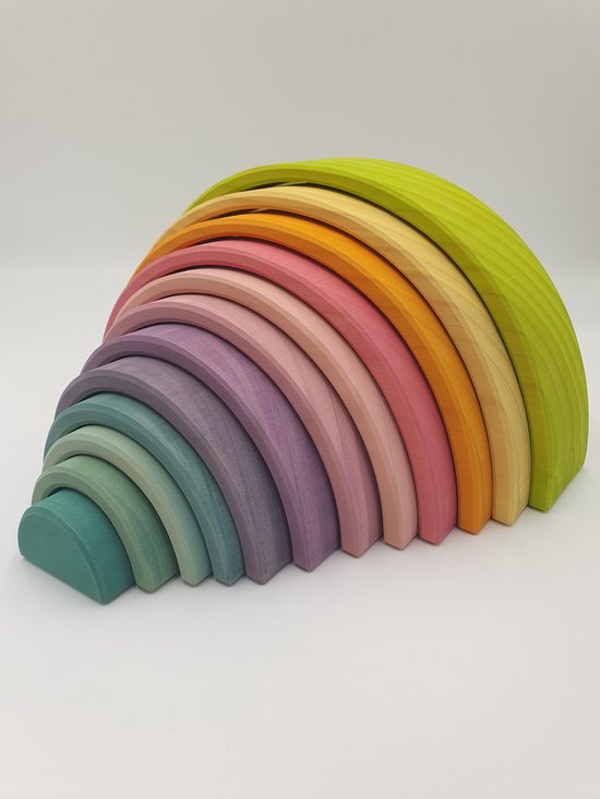 Houten regenboog - Pastelkleuren - Pastel regenboog - 12 stuks - Open einde speelgoed - Educatief montessori speelgoed van Houten — afbeelding 2
