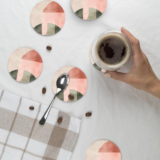 Sous-verres de verre - Rond - Cercle - Abstrait - Rose - 10x10 cm - Dessous de verre - 6 pièces