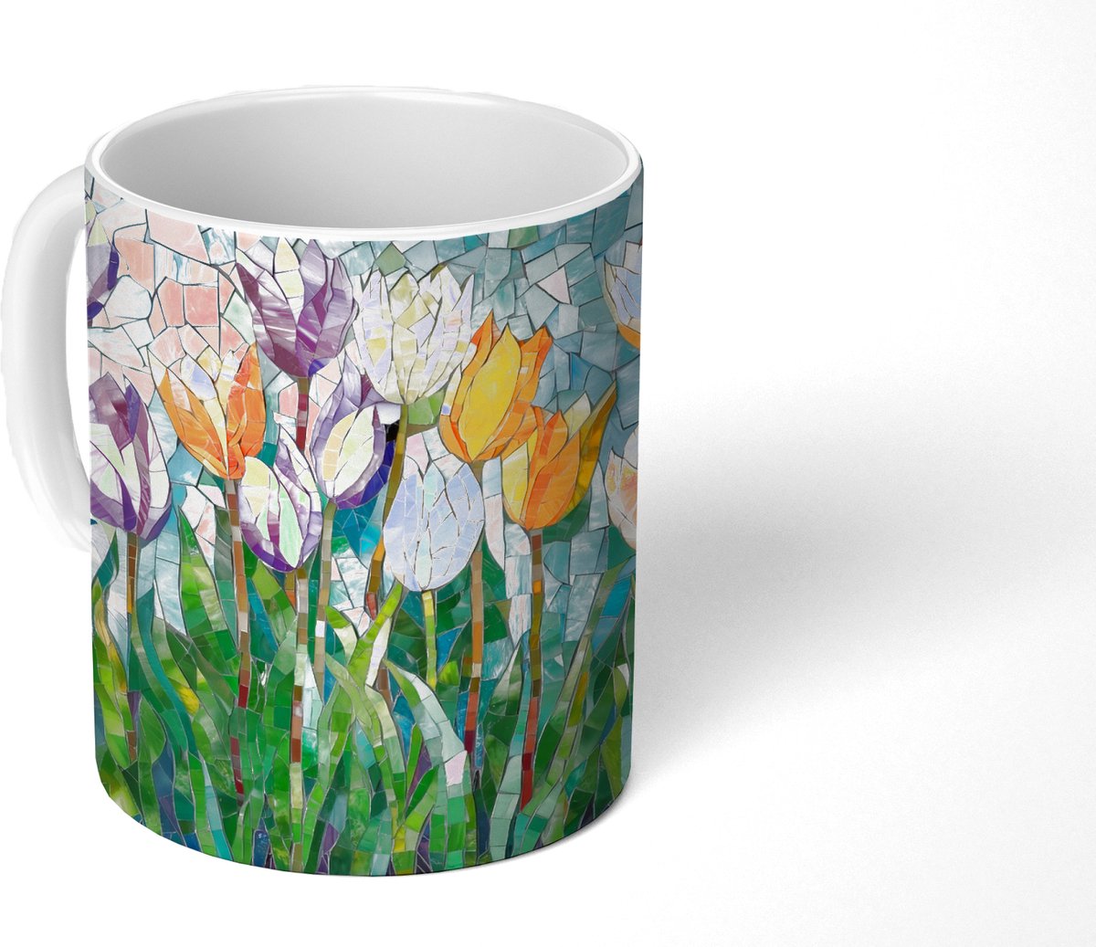 Mok - Koffiemok - Mozaïek - Veld - Tulpen - Kleurrijk - Mokken - 350 ML - Beker - Koffiemokken - Theemok