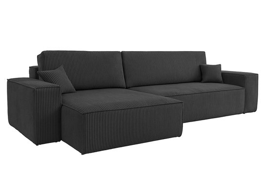 Meuba Home® - Hoekbank Elisa - L-Bank met bedfunctie en opbergruimte - Grijs - Ribstof Velvet - Zetel -Slaapbank
