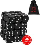 Lapi Toys - Dungeons and dragons D6 dobbelstenen - D6 - 36x D6 DND Dice - Inclusief velvet bewaarzakje - Zwart