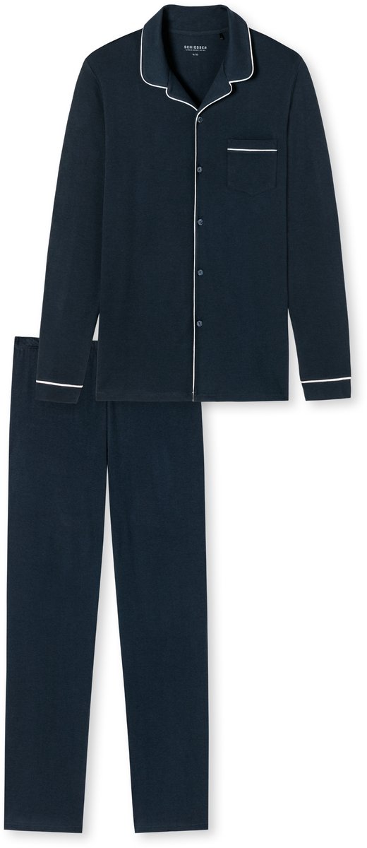 SCHIESSER Fine Interlock pyjamaset - heren pyjama lang interlock donkerblauw