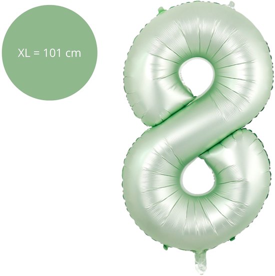 Fienosa Cijfer 8 Ballon - Nummer 8 - Groen Pastel Kleur - 101 cm - XL Groot - Helium Ballon - Verjaardag Ballon - Verjaardag versiering - Leeftijd verjaardag - Verjaardagsballon - Verjaardag