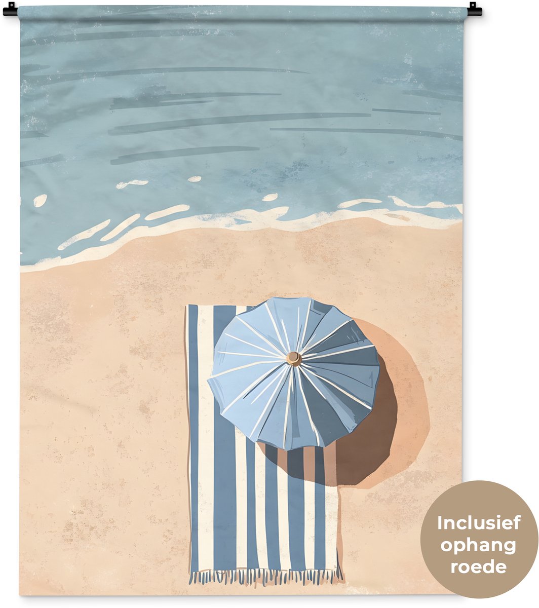 Wandkleed 120x160 cm - Wanddoek Strandlaken - Strepen - Parasol - Strand - Wandtapijt - Wa