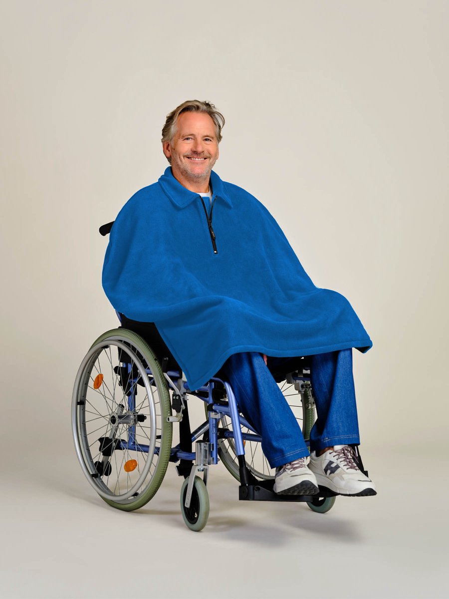 Goedkoopste Rolstoel poncho fleece - Rolstoelcape heren - Rolstoelcape winter - Blauw