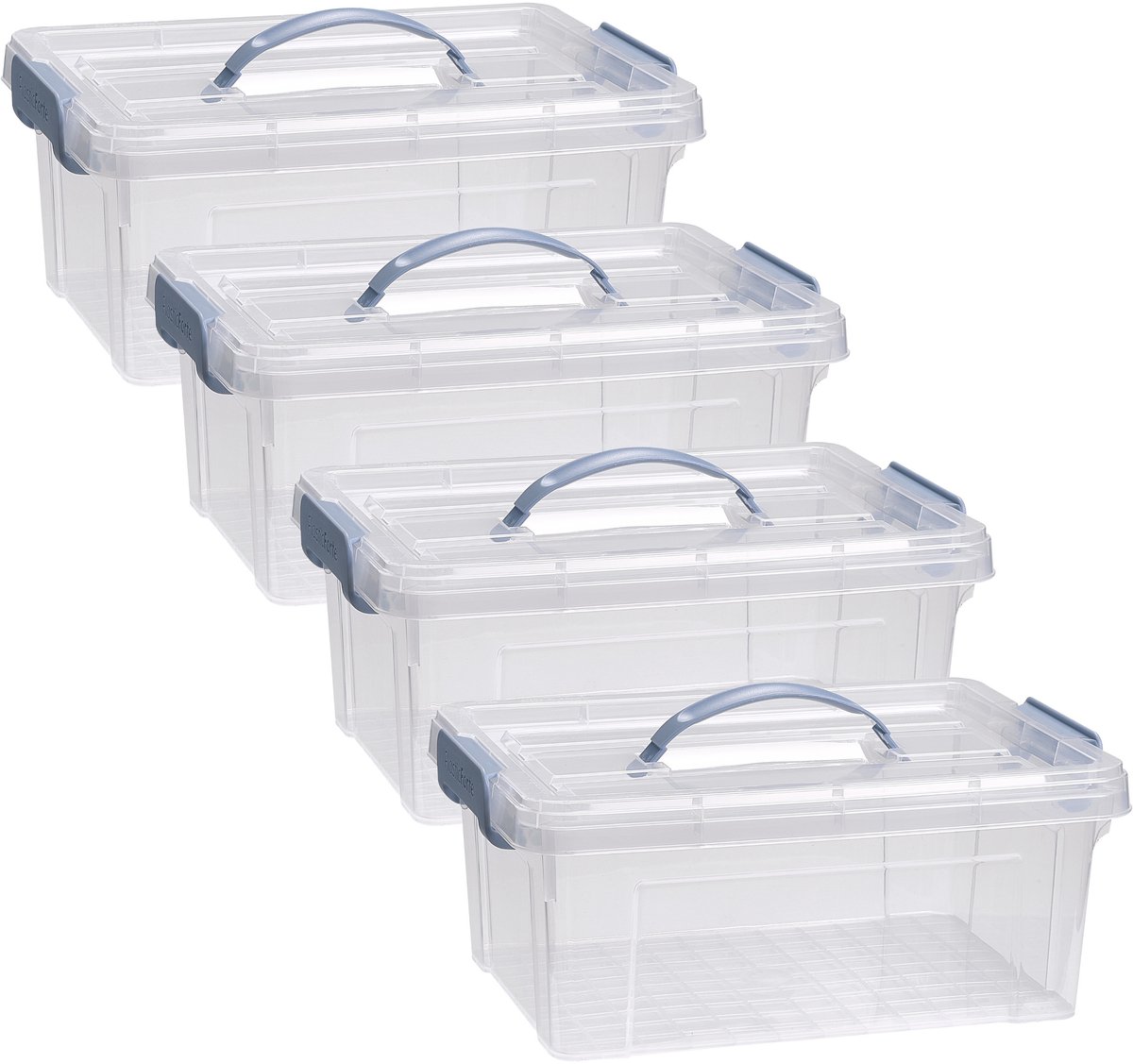 PLASTICFORTE Opslagbox AZUL serie - 4x - met deksel - transparant - 8.5 liter - 36 x 26 x 15 cm - kunststof - opbergdoos - opbergen