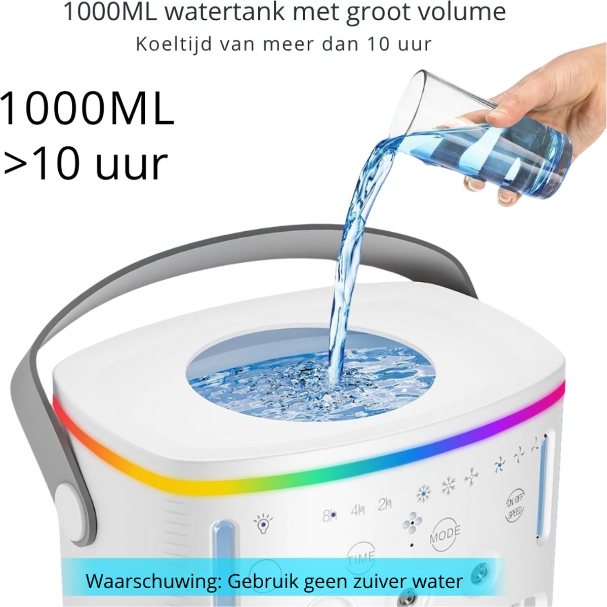 LifeStages - Mobiele Airco Zonder Afvoerslang - Mobiele Airconditioning - Mini-Airconditioning voor Kamers - 4-in-1 Luchtkoeler met Waterkoeling - Airconditioner Zonder Afvoerslang - Draagbare Airconditioner met 3 Modussen - 1000ml – foto 4