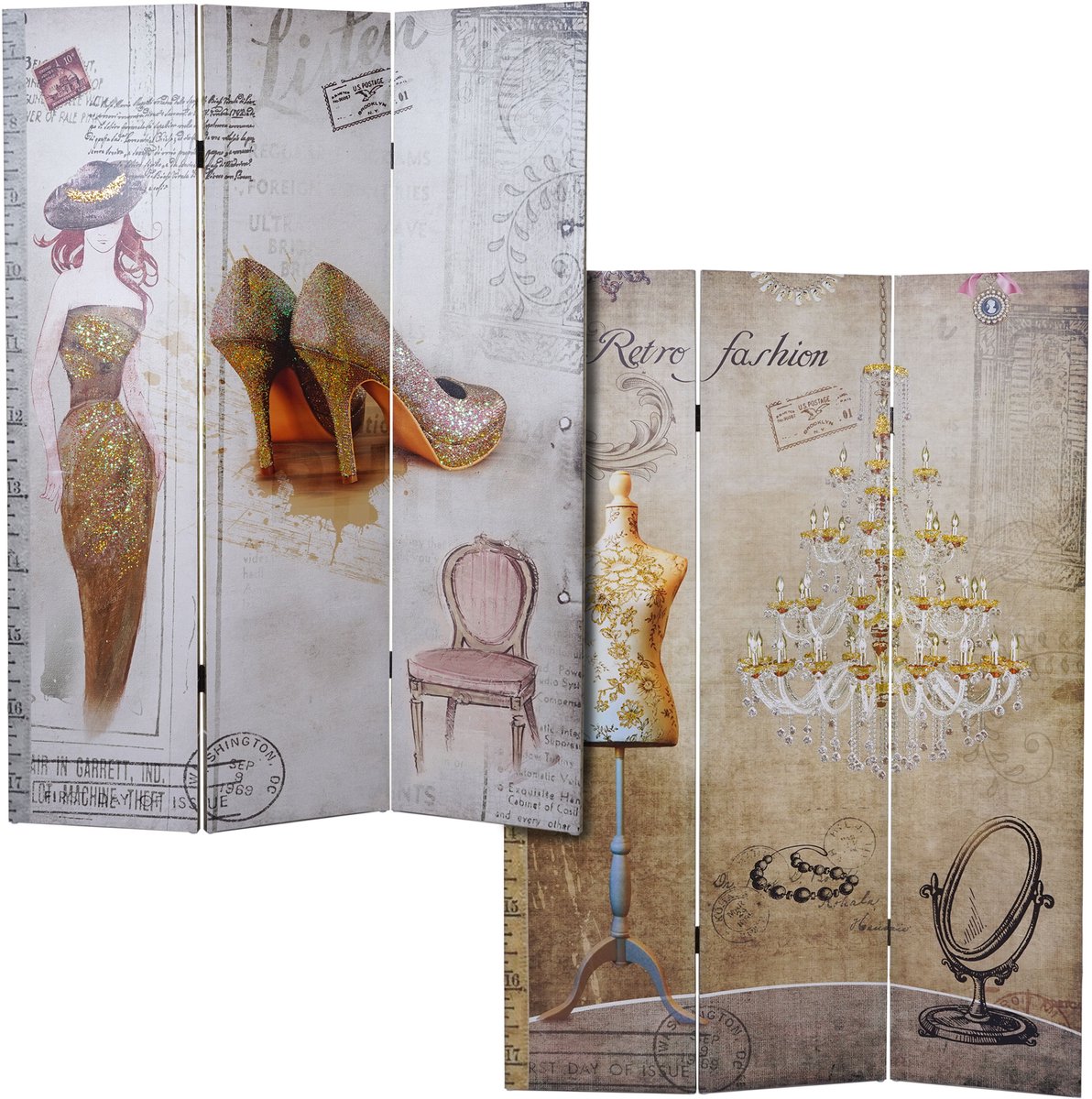 Vintage foto scherm, scheidingswand, glitter retro mode MVG-gecertificeerd ~ 180x120cm