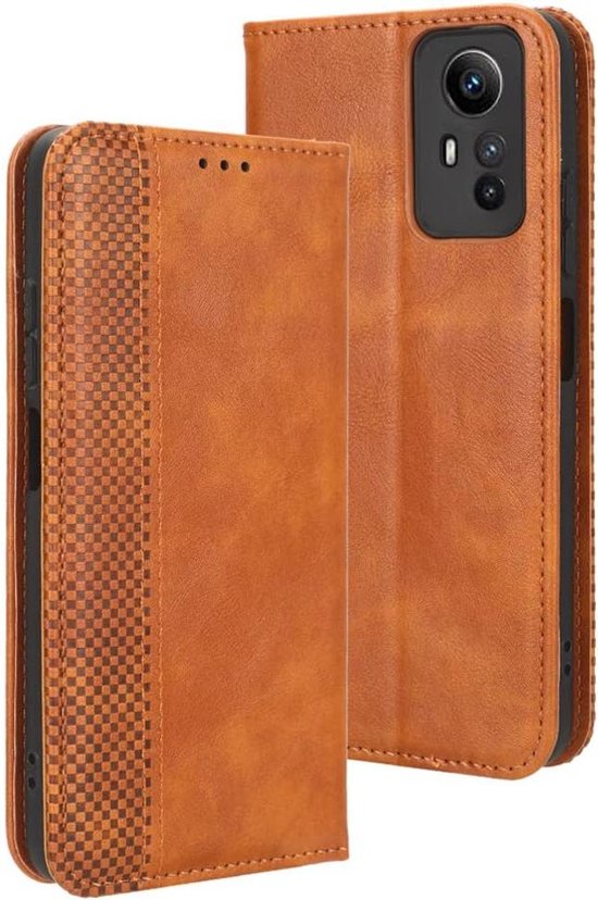 Allecto Plus - Étui en cuir pour smartphone - Fonction support et emplacements pour cartes - Marron - Étui 4G avec rabat - Étui de protection Premium - Xiaomi Redmi Note 12