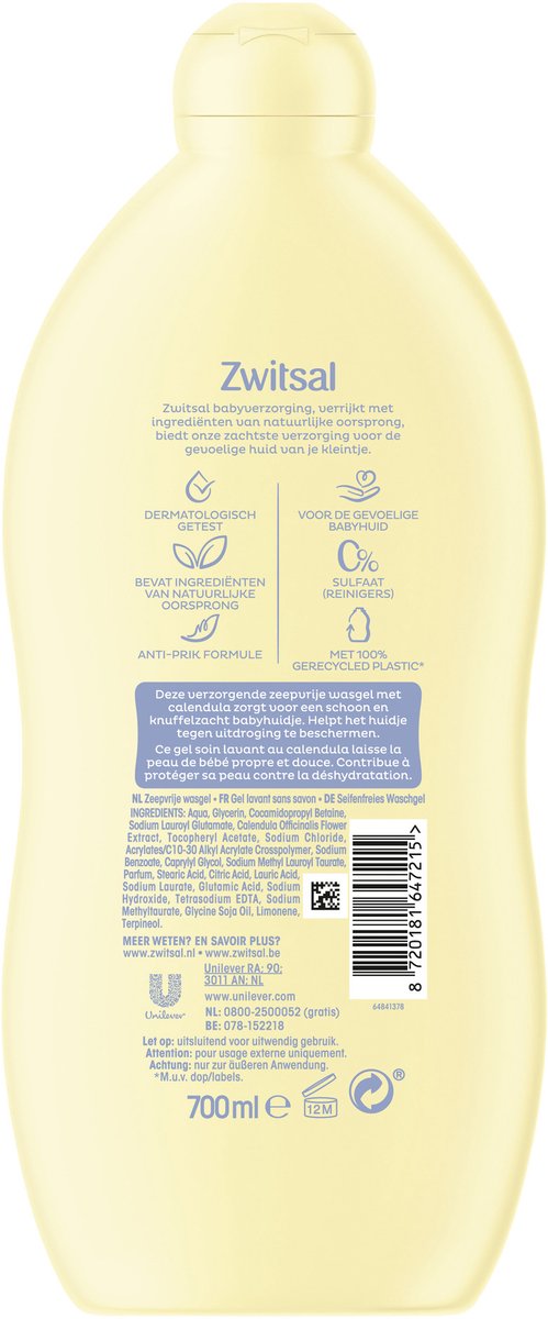Zwitsal Zeepvrije Wasgel - Baby - helpt de natuurlijke huidbarrière te beschermen - 6 x 700 ml van Merkloos — afbeelding 5