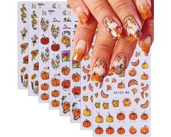 Allecto Plus - Herfstpompoen nagelkunst stickers voor manicure - 8 vellen zelfklevende herfst nageldecoratie - herfst nail art - nagelstickers - zelfklevende nail art deco