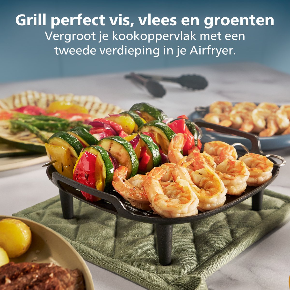 Philips Grill Set Airfryer Accessoire - HD9946/00 - Geschikt voor Philips - Grillplaat met 5 spiesen — afbeelding 2