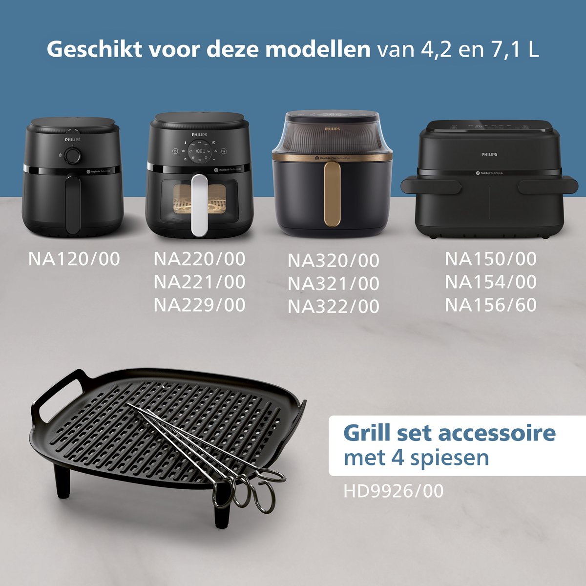 Philips Grill Set Airfryer Accessoire - HD9926/00 - Geschikt voor Philips - Grillplaat met 4 spiesen — afbeelding 7