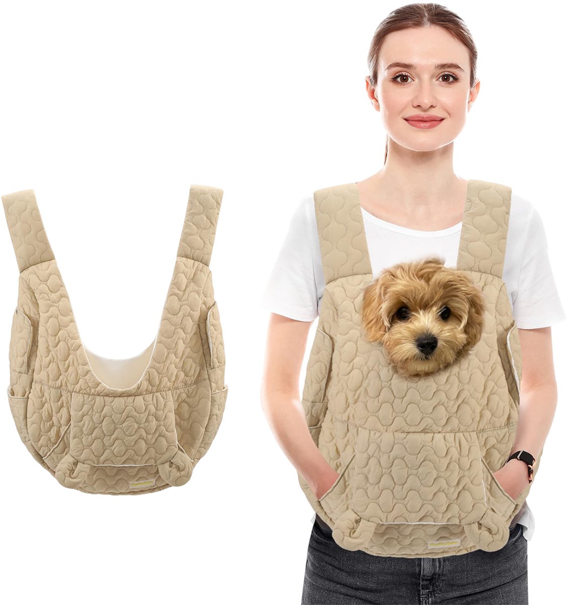MAGICSHE Buikdrager Hond - Hondenrugzak - Verstelbare Honden Draagtas Voor Kleine Hond, Katten Rugzak- Quilt Stoffen Khaki