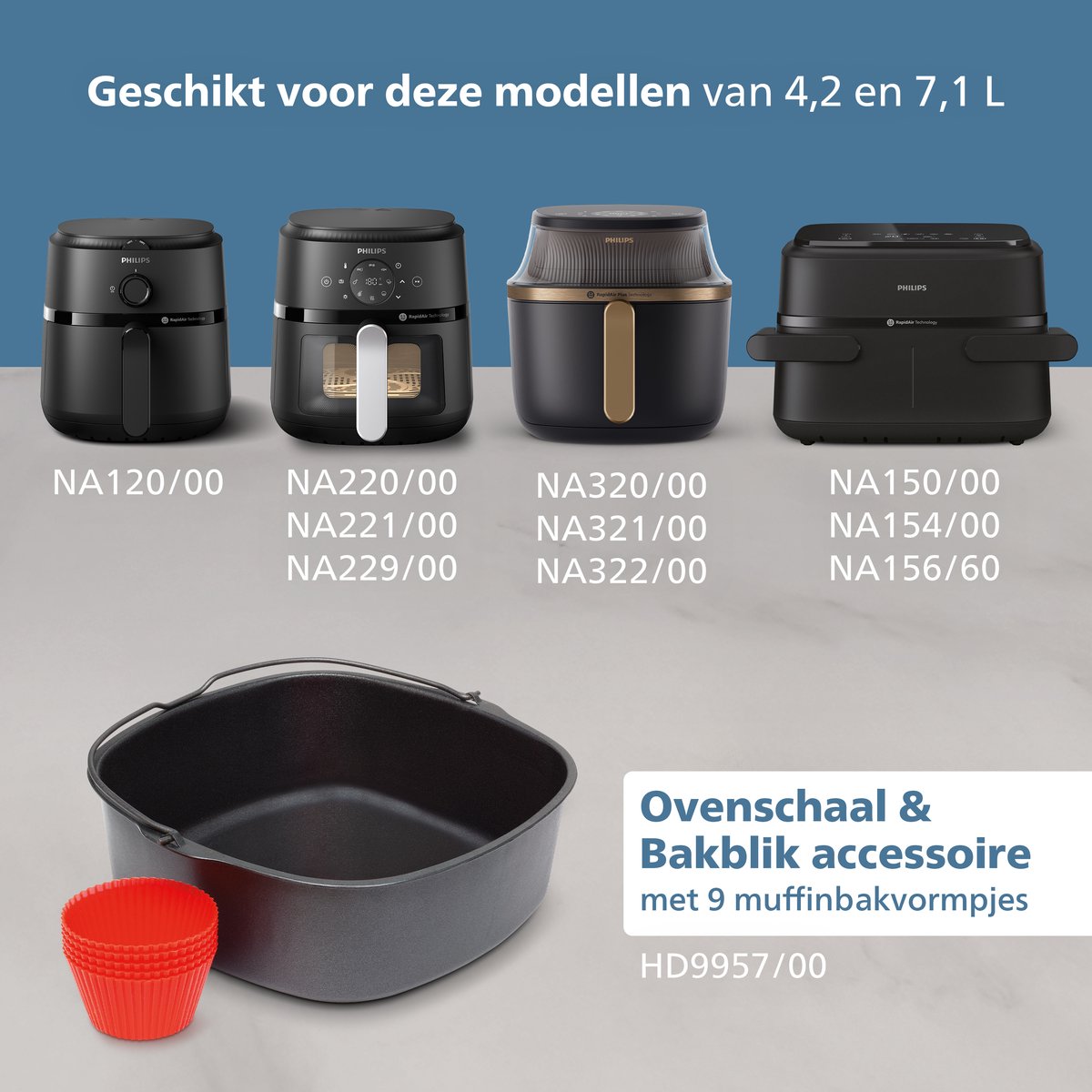 Philips Ovenschaal & Bakblik Airfryer Accessoire - HD9957/00 - Geschikt voor Philips - Bakset met 9 muffinvormen — afbeelding 4