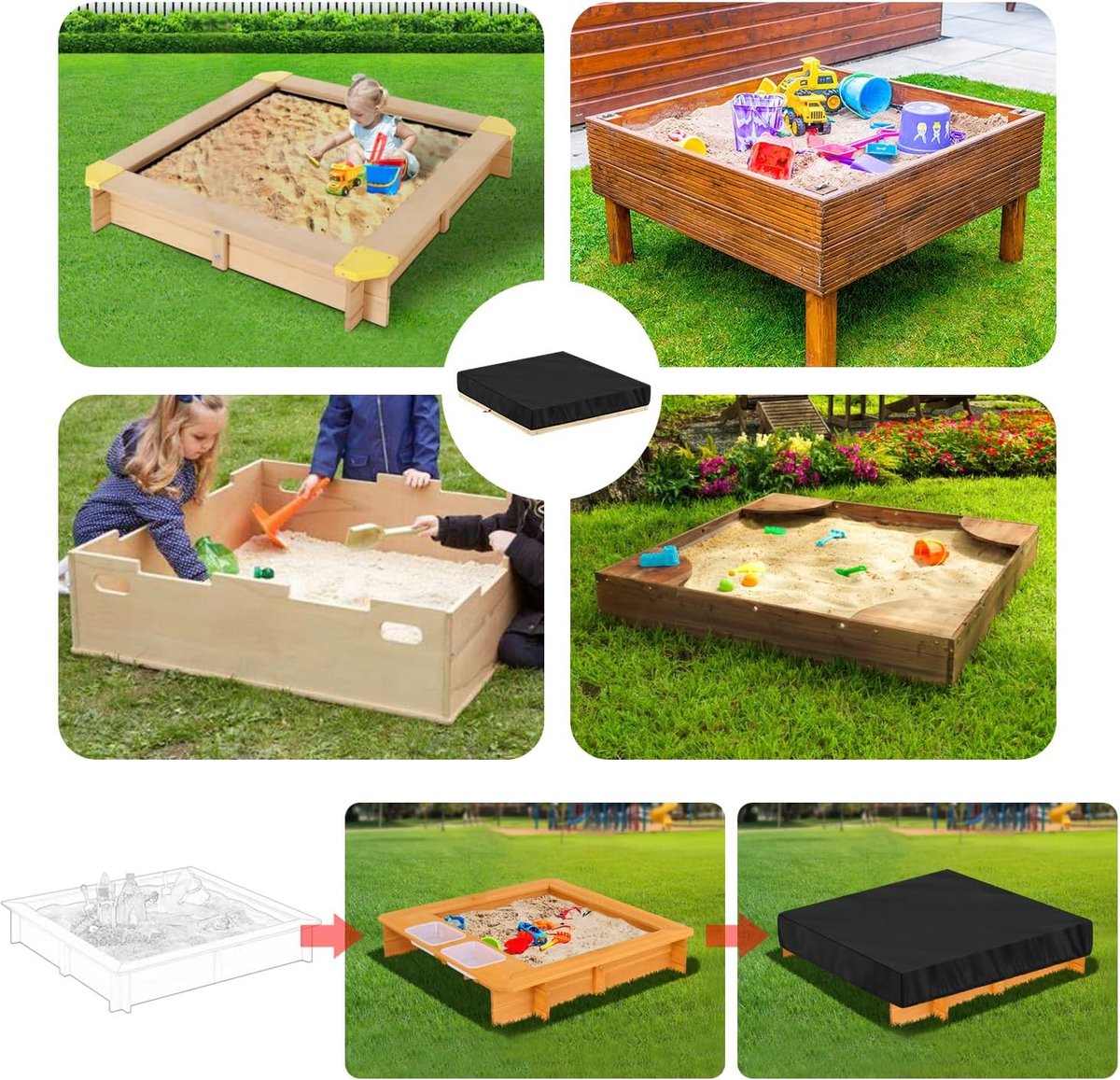 Housse De Protection Pour Bac à Sable 120x120 Cm - Bâche Étanche Avec Cordon De Serrage - Anti-Poussière