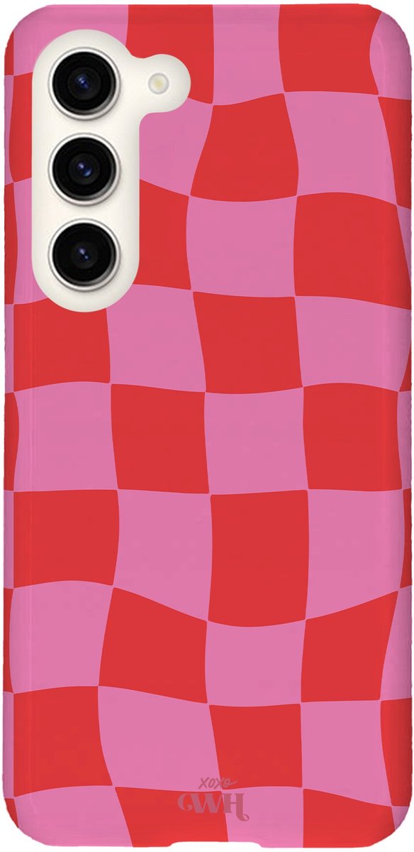xoxo Wildhearts Drunk In Love - Single Layer hoesje geschikt voor Samsung Galaxy S25 - Siliconen hoesje met print - Backcover hardcase - Hard cover - Golvend blokjes patroon - Golven print - Roze / Rood