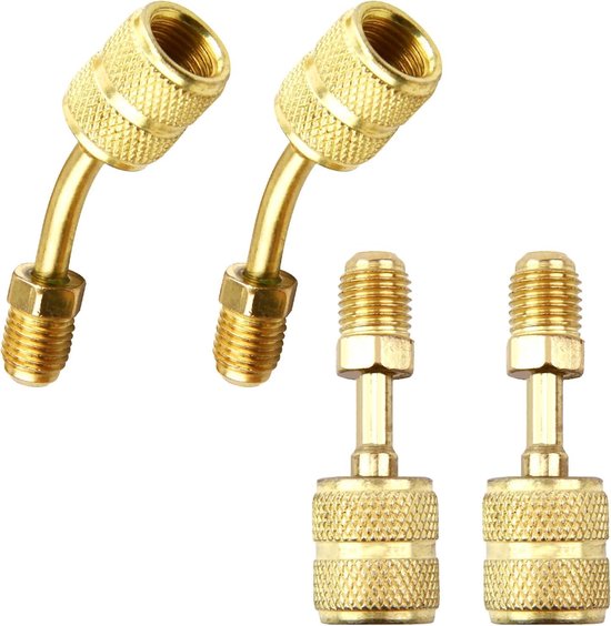 Greluma R410A Adapter 5/16 SAE Vrouwelijk naar 1/4 SAE Mannelijke Flare voor Airconditioners HVAC, 2 Rechte Adapters 2 Schuine Adapters